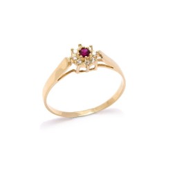 Anel Flor de Rubi Sint�tico em Ouro 18 Kilates - 20952